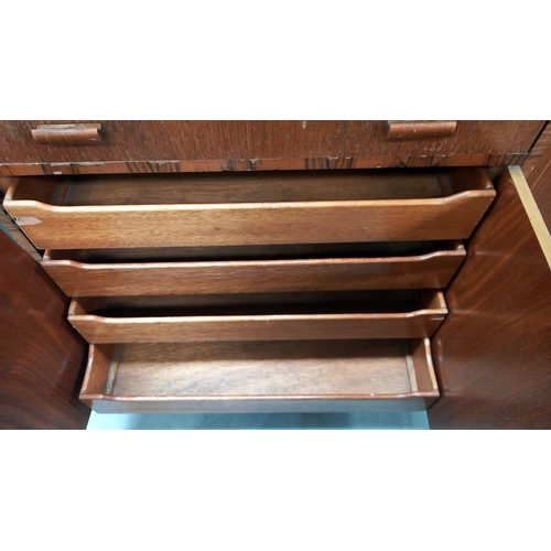 147 - A 1930/50's oak bureau with cross banding inlay COLLECT ONLY