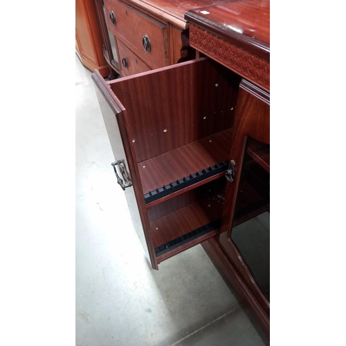 155 - A dark wood stained TV video music cabinet, 91cm x 43cm x 82cm, COLLECT ONLY