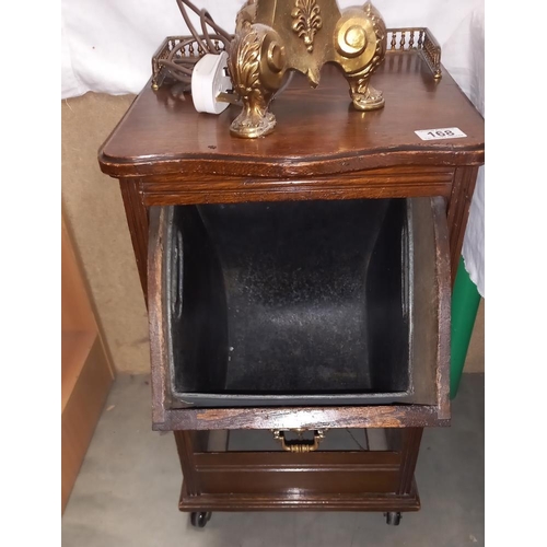 168 - An Edwardian oak purdonium coal box with brass galley COLLECT ONLY