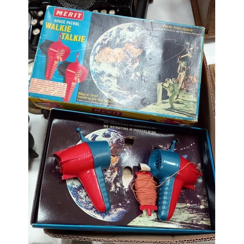 181 - A boxed vintage Merit space patrol walkie talkie & miscellaneous books including Meccano magazine Ja... 