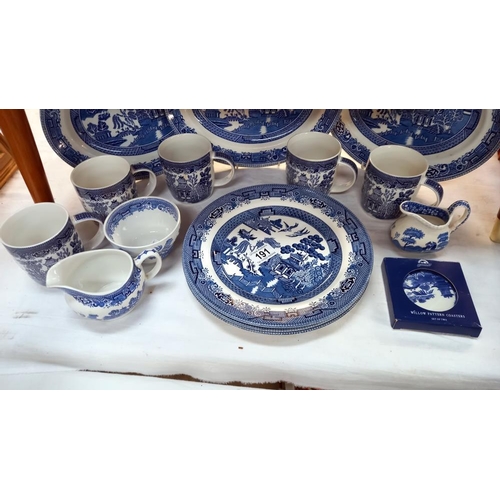 191 - A quantity of blue and white Churchill plates, mugs etc