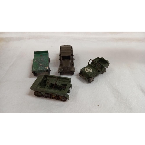 218 - A tray of Dinky military vehicles etc including Bedford tipper. Bev truck etc