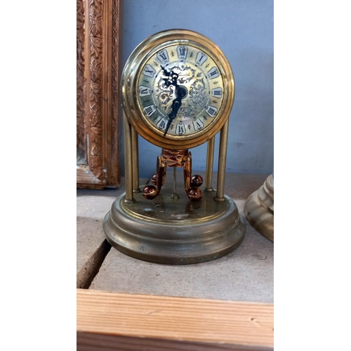 269 - 2 Anniversary clocks small one under plastic dome, large one under glass dome COLLECT ONLY