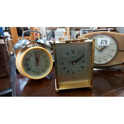 278 - A vintage Metamec mantle clock and 3 other clocks