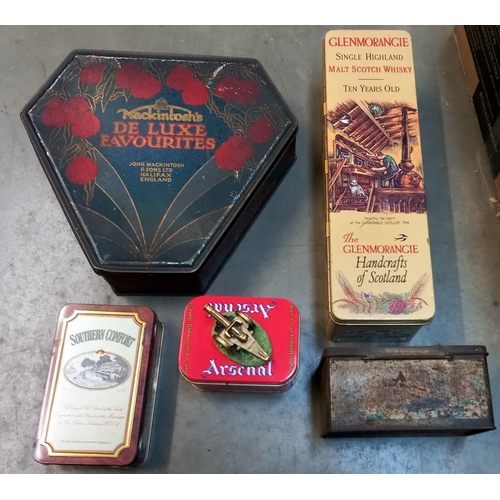 280 - A large box of old tins including Mackintosh, state express cigarettes etc