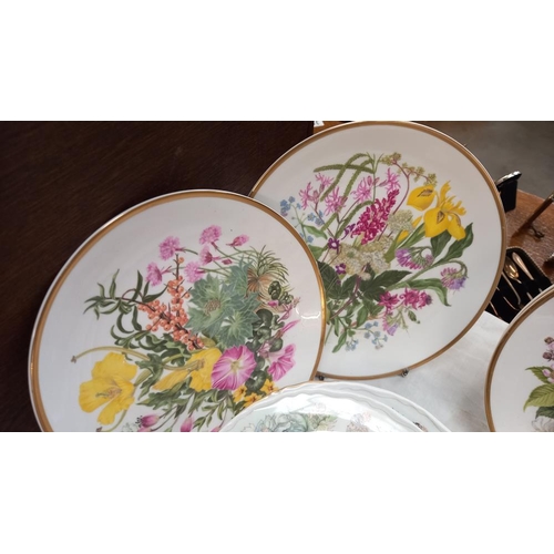 282 - 6  floral collectors plates, Royal Worcester plates etc plus vintage cheese/butter dish with a shell... 