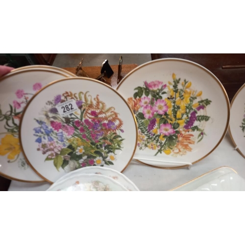 282 - 6  floral collectors plates, Royal Worcester plates etc plus vintage cheese/butter dish with a shell... 