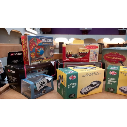 286 - A quantity of boxed diecast including Corgi James Bond Aston Martin, vintage glory original omnibus,... 