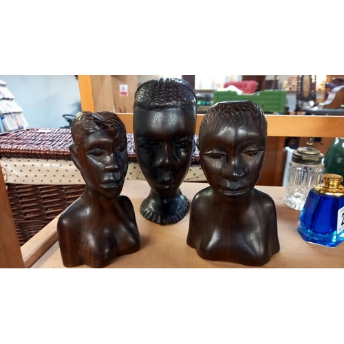 287 - 3 carved African hardwood busts