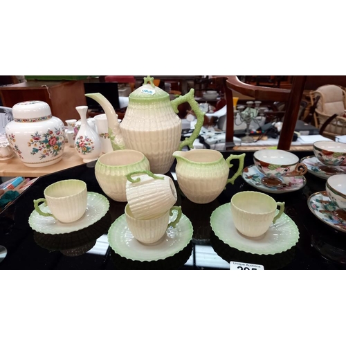 295 - A third period black mark 1926-1946 Belleek tea set (missing 1 saucer) plus an oriental 8 piece cup ... 