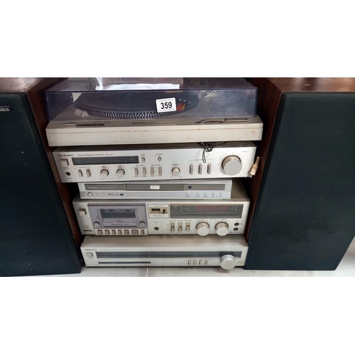 359 - A Technics record deck, stereo tuner, amplifier & cassette player with speakers & Alba CD/DVD (untes... 