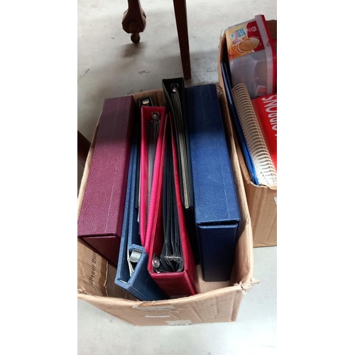 361 - A quantity of empty stamp albums & stamps on & off paper plus catalogues etc. (2 boxes) COLLECT ONLY