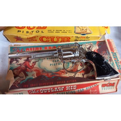 46 - A collection of boxed and unboxed Lone Star diecast cap gun pistols including Dick Turpin, The outla... 