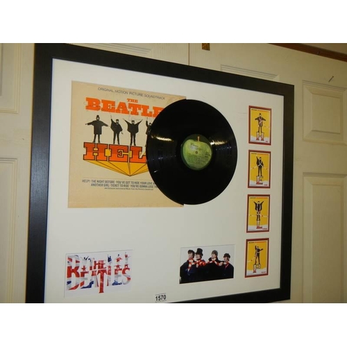 1570 - A framed and glazed Beatles disc collage with signatures (not authenticated), COLLECT ONLY.