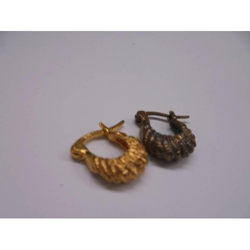 1013 - Two pairs of gold earrings (4 grams) and one other pair.