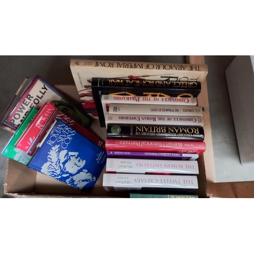 2017 - A box of books on Romans including The twelve Caesers, Roman emperors and Roman coins etc