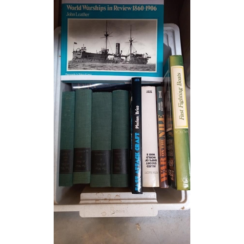 2018 - 2 boxes of books about Naval ships and boats etc