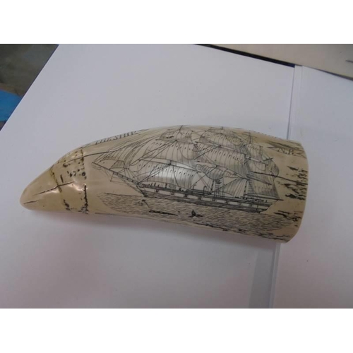 2053 - Two replica scrimshaws depicting sailing vessels.