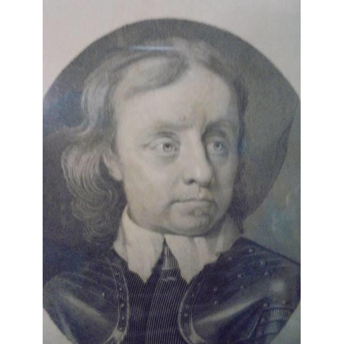 2102 - A framed and glazed engraving of Oliver Cromwell published by Chapman and Hall, 1845.