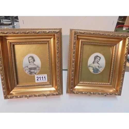 2111 - A pair of gilt framed and glazed original hand coloured engravings - 'Diane De Poitiers C1830' and '... 