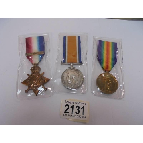 2131 - Three WW1 medals for 7415 Dvr W M Clark RFA.