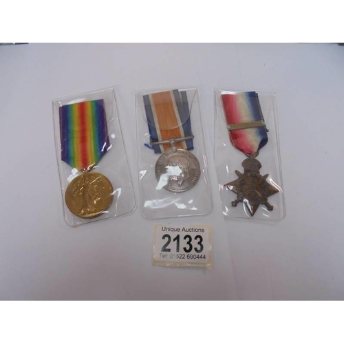 2133 - Three WW1 medals for CH13697 Cpl F Axtell R M Brigade.