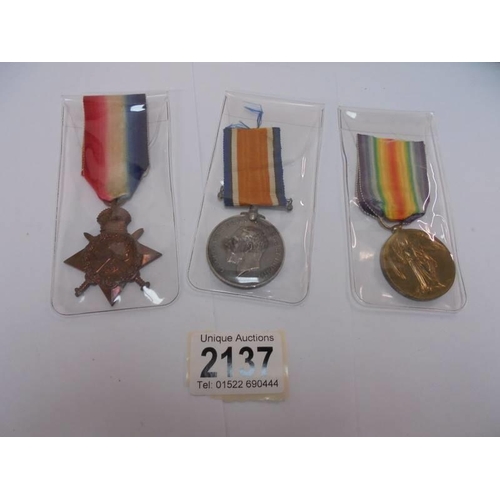 2137 - Three WW1 medals for D-9957 Pte T W Tyrell, 3 - D GDS