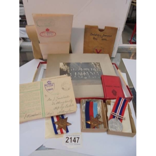 2147 - A collection of WW2 military items for 6986456 Spr J A Leadbetter including medals, Service & Payboo... 