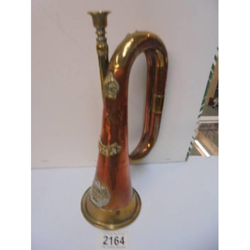 2164 - An Essex Regiment brass and copper bugle.