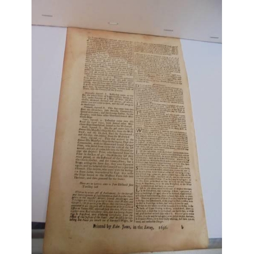 2165 - A copy of The London Gazette dated 10-14 Sept, 1696.