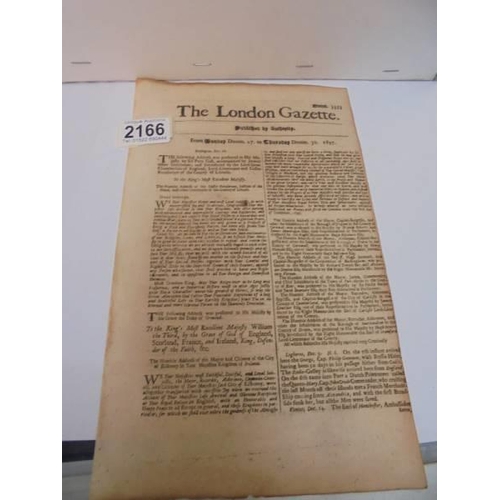 2166 - A copy of The London Gazette dated  27-30 december 1697.