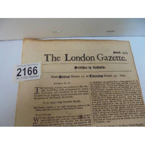 2166 - A copy of The London Gazette dated  27-30 december 1697.