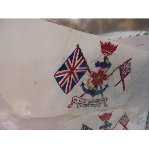 2170 - Two HMS Birmingham China seas embroideries, A Royal Engineer's embroidered Handkerchief and a 1937 c... 