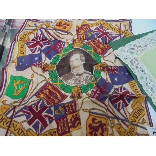 2170 - Two HMS Birmingham China seas embroideries, A Royal Engineer's embroidered Handkerchief and a 1937 c... 