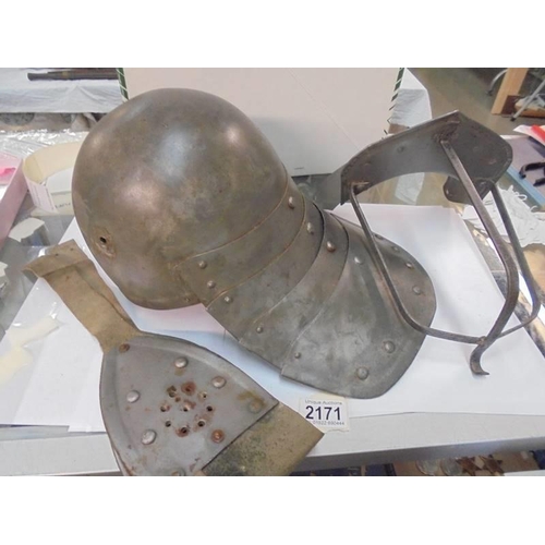 2171 - A Replica Civil War Helmet, face mask etc., (ideal for re-enactments).