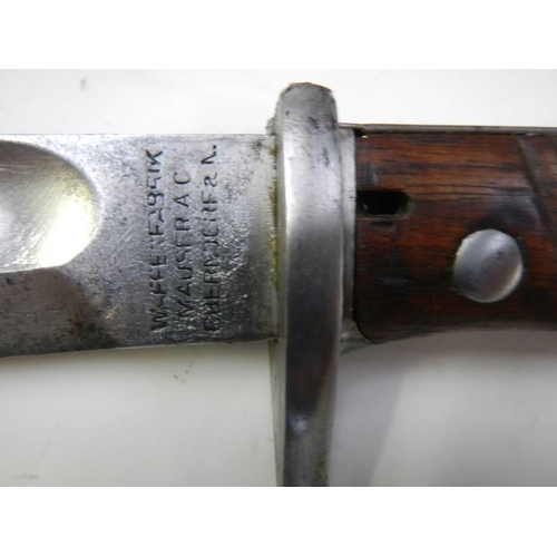 2441 - A WW1 1918 Waffen Fabrik Mauser A G Obendor butcher knife bayonet in original scabbard.