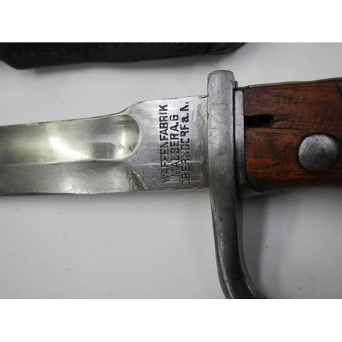 2442 - A WW1 1917 Waffen Fabrik Mauser A G Obendor butcher knife bayonet in original scabbard.