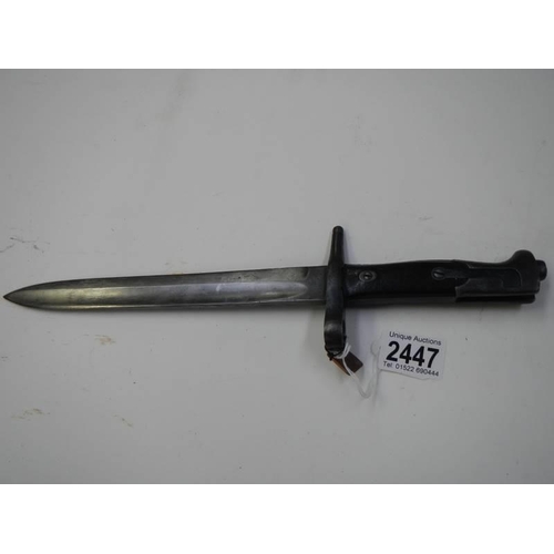 2447 - An Italian model 1870 bayonet used in WW1 and Spanish civil war, no scabbard.