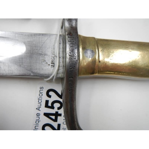 2452 - A Simson & Co., SOHL bayonet stamped P.R.8 4618 with scabbard, blade length .