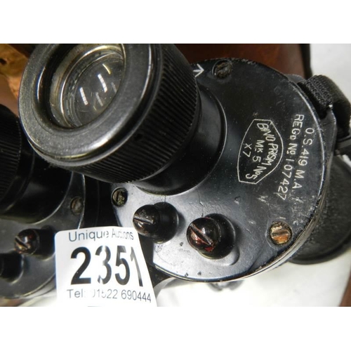 2351 - A cased set of Bino Prism No.5 binoculars, O.S 419 MA, Reg. No. 107427