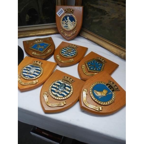 2358 - Seven military shields including Naval Air Squadron 819, HMS Monkton, HMS Bronington, RFA Engadine e... 