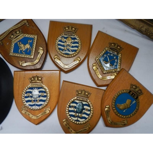 2358 - Seven military shields including Naval Air Squadron 819, HMS Monkton, HMS Bronington, RFA Engadine e... 