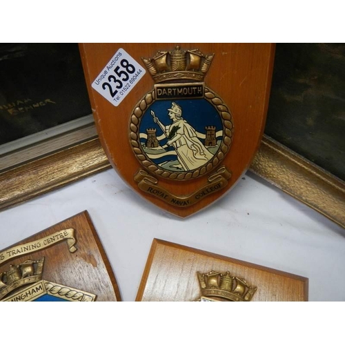 2358 - Seven military shields including Naval Air Squadron 819, HMS Monkton, HMS Bronington, RFA Engadine e... 