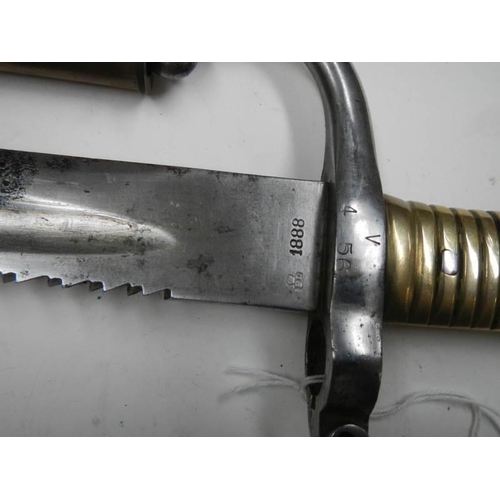 2486 - An M1868 bayonet NO. V456 with saw back blade dated 1888.