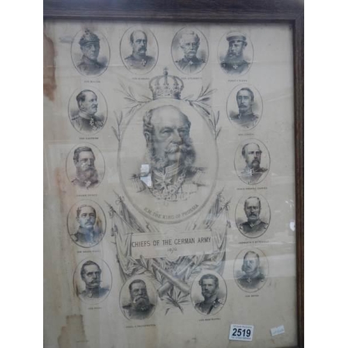 2519 - A framed and glazed collage of German Army Generals, dated 1870. COLLECT ONLY.