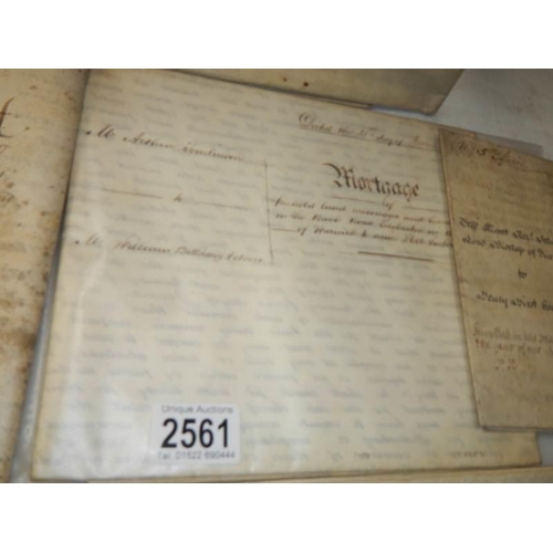 2561 - A quantity of 19th century mortgage, land sale documents including Bishop of Durham.