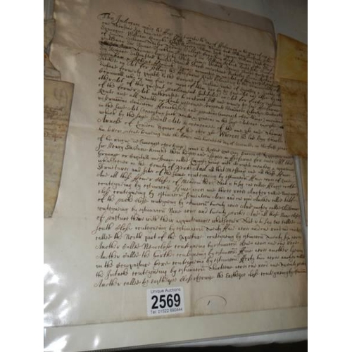 2569 - A collection of 17th century documents including indenture dated 1650.