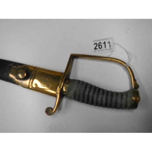 2611 - An early Victorian Sabre with shagreen grip in leather scabbard, COLLECT ONLY.