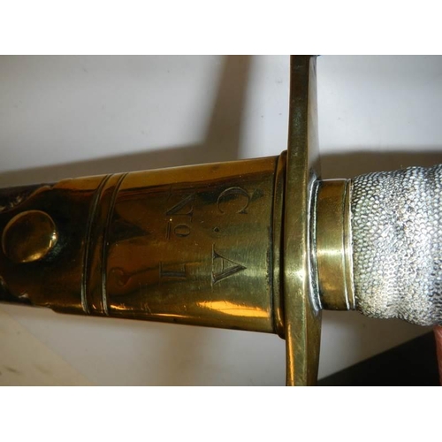 2611 - An early Victorian Sabre with shagreen grip in leather scabbard, COLLECT ONLY.