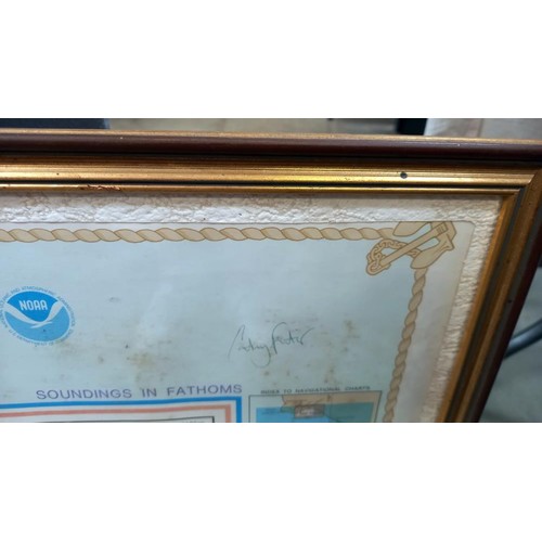 2232 - A framed and glazed signed map 'Olympic Yachting Venue' Los Angeles 1984.